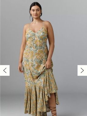 Anthropologie Conditions Apply Eliana Ruffled Slip Maxi Dress SzXS NWT
